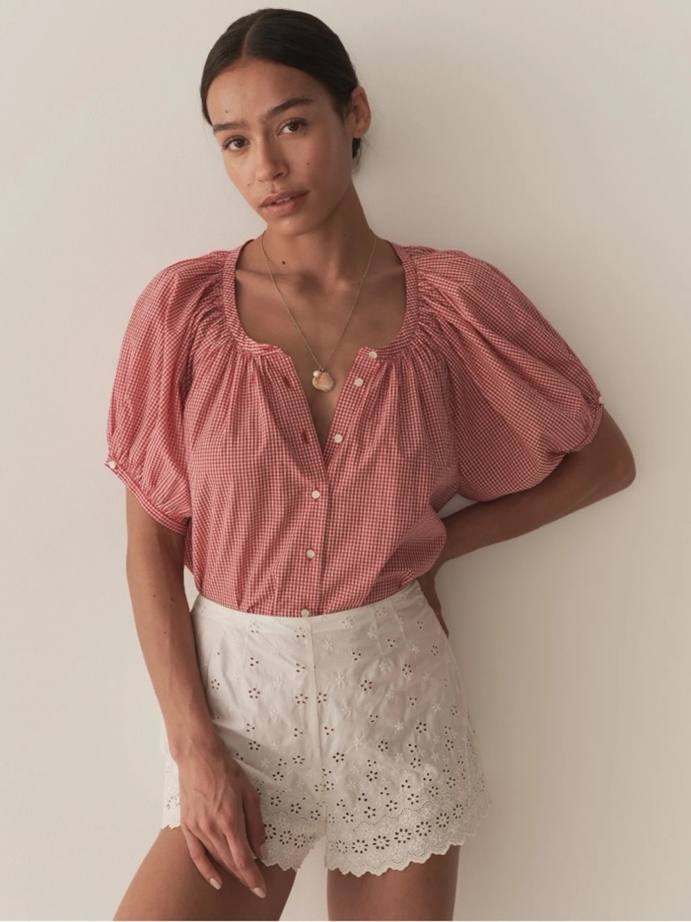 Industry Gingham Top Red Gingham June Puff Sleeve Size Small NWT - Picture 11 of 17